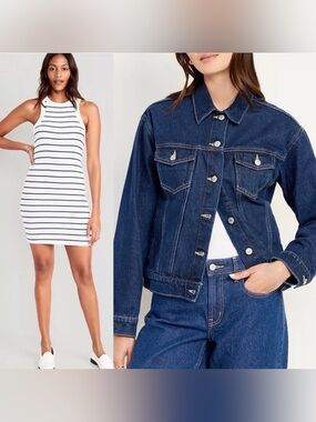 🍂Women’s FALL OUTFIT | OLD NAVY | Jean Jacket  | Striped Mini Dress🍂